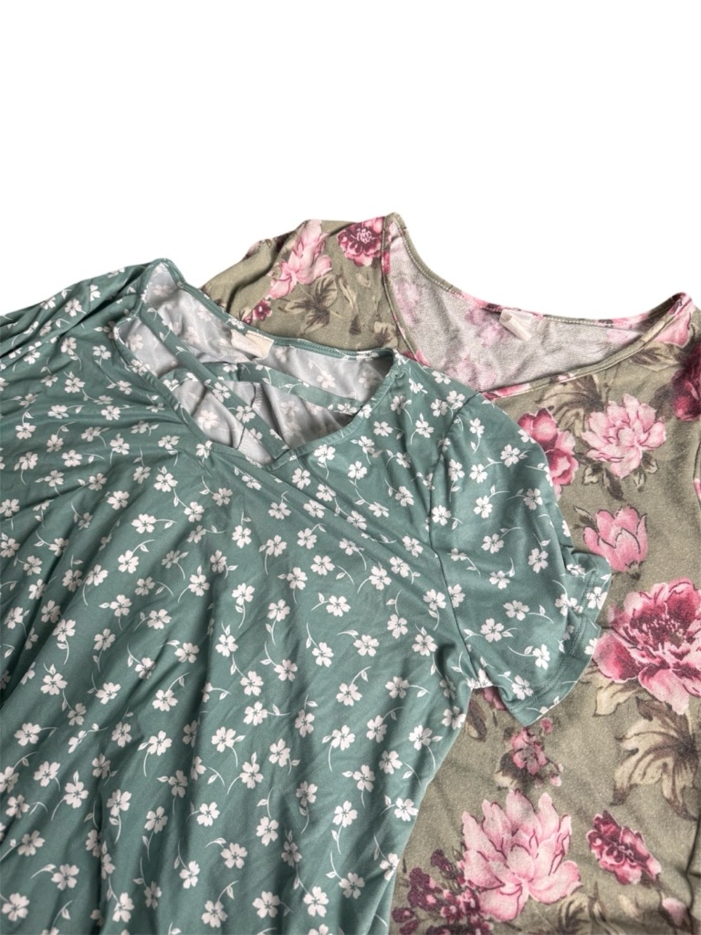 Sew In Love Floral‎ Scoop Neck Tops - Green and Pink